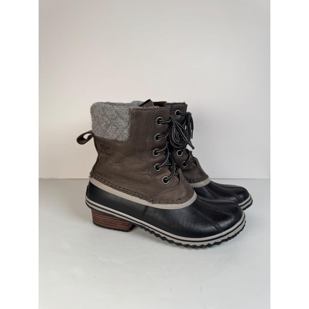 Sorel Slimpack Lace II Winter Boots Quarry Gray Black Outdoor Casual Women's 8.5